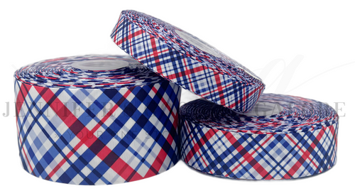Patriotic Ribbon, Plaid, Gingham, Red, White and Blue, Holiday Ribbon, Hair Bow Ribbon, Ribbon for Crafts, Wholesale, PER YARD