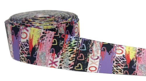 1.5", Valentine's Day Ribbon, Brushstroke, XOXO, Hearts, 1 ROLL
