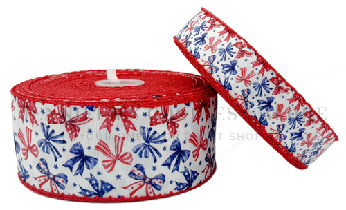 Patriotic Ribbon, Moonstitch Ribbon, Coquette Bows, July 4th, Red Stitched Edge, Wholesale, PER YARD