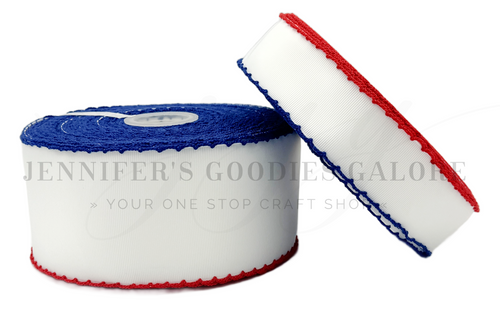 Patriotic Ribbon, Moonstitch Ribbon, July 4th, Red and Blue Stitched Edge, Wholesale, PER YARD