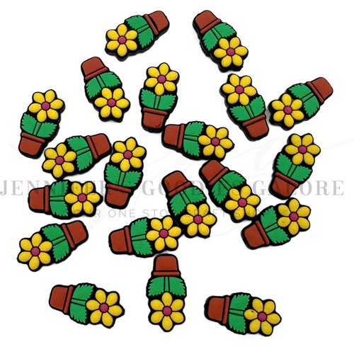 15x28mm, Flower Pot Beads, Silicone Beads, Yellow Flower Beads, Keychain Beads, Pen Beads, Focal Beads, Loose Beads, DIY Craft Projects, Non-Toxic, Washable, 1PC