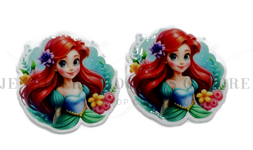 40mm, Ariel Resins, Custom Made, The Little Mermaid Resins, Planar Resins, Badge Reel Resins, Decorative Embellishments, Flat Back Resins, Hair Bow Centers, Cabochons, Wholesale Resins, 2PCS