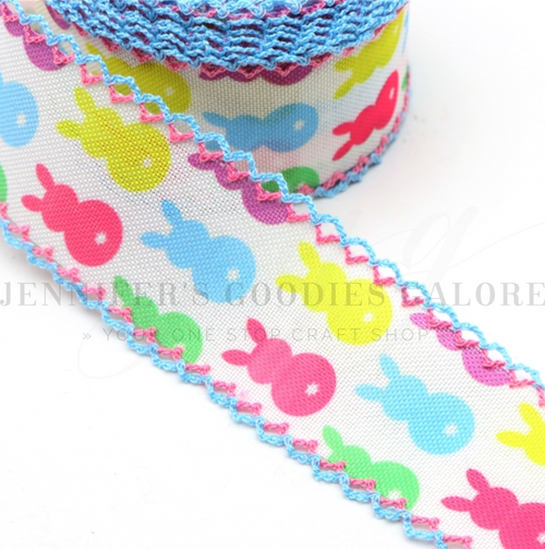  38mm(1-1/2''), Easter Ribbon, Fine Linen, Double Layer, Two-Color Hook Ribbon, Peeps, Moonstitch Ribbon, Hair Bow Ribbon, Wholesale, 4-1/2-5 YARDS