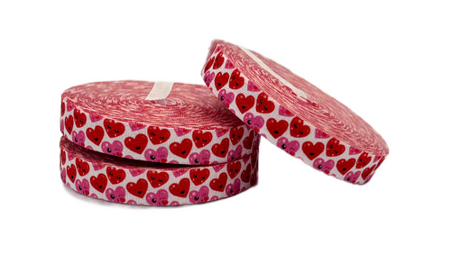 5/8", Valentine's Day FOE, Red and Pink Hearts, Fold Over Elastic, 10 YARDS