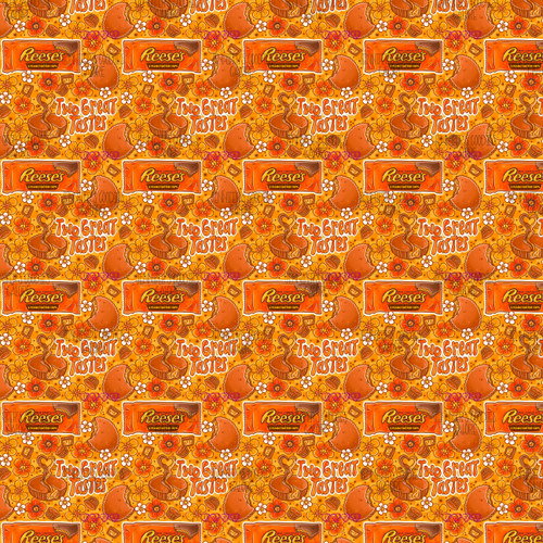 (reeses8038) 9x12", Reese's Peanut Butter Cups Leather, Synthetic Leather, Custom Leather Sheets, Two Great Tastes, Candy Leather, DIY Leather Bows, Key FOB Leather, Glitter, Patent, Litchi, Vinyl, 1 SHEET