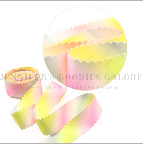 1.5", Scalloped Pastel Rainbow Ombre Ribbon, Double Sided, Polyester, Wavy Edge Ribbon, Hair Bow Ribbon, Wholesale, 1 YARD