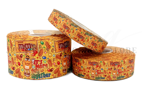 Candy Ribbon, M&Ms, It's More Fun Together, Sweet Treats, Purple Plaid, Hair Bow Ribbon, Wholesale, PER YARD