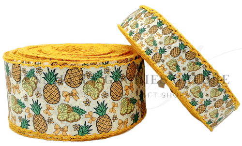 Pineapple Ribbon, Moonstitch Ribbon, Yellow Maize Edge, Fruit Ribbon, Hair Bow Ribbon, Wholesale, PER YARD