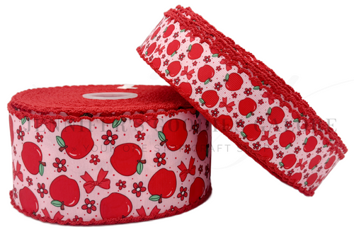 Apple Ribbon, Moonstitch Ribbon, Red Edge, Fruit Ribbon, Hair Bow Ribbon, Wholesale, PER YARD