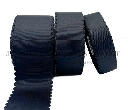 Scallop Ribbon, BLACK, Wavy Edge Ribbon, Grosgrain, Hair Bow Ribbon, Wedding Decor, Gift Wrapping, Scrapbooking, Wholesale, PER YARD