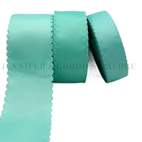 Scallop Ribbon, AQUA, Wavy Edge Ribbon, Grosgrain, Hair Bow Ribbon, Wedding Decor, Gift Wrapping, Scrapbooking, Wholesale, PER YARD