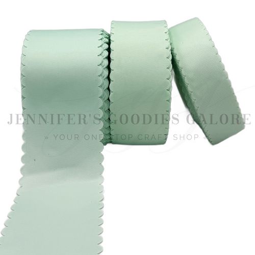 Scallop Ribbon, ICE MINT, Wavy Edge Ribbon, Grosgrain, Hair Bow Ribbon, Wedding Decor, Gift Wrapping, Scrapbooking, Wholesale, PER YARD