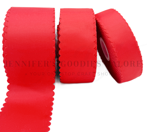 Scallop Ribbon, RED, Wavy Edge Ribbon, Grosgrain, Hair Bow Ribbon, Wedding Decor, Gift Wrapping, Scrapbooking, Wholesale, PER YARD