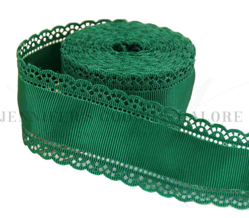 1.5", Scalloped Edge Ribbon, EVERGREEN, Lace Edge Ribbon, Hair Bow Ribbon, 1 YARD