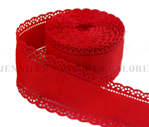 1.5", Scalloped Edge Ribbon, RED, Lace Edge Ribbon, Hair Bow Ribbon, 1 YARD 