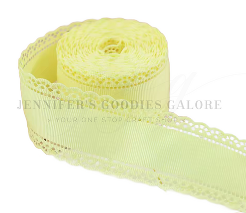 1.5", Scalloped Edge Ribbon, Baby Yellow, Lace Edge Ribbon, Hair Bow Ribbon, 1 YARD