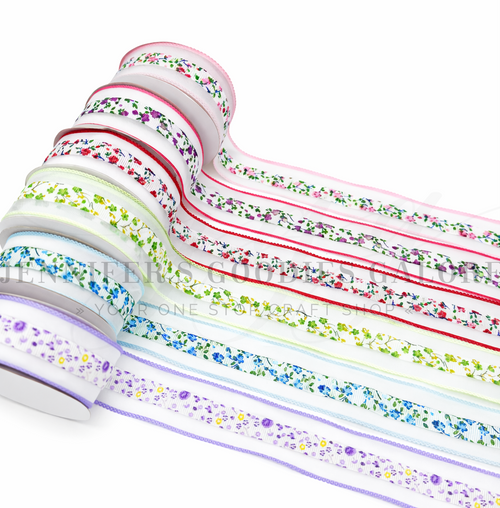 1.5", Floral Grosgrain Ribbon – Lace Edge Flower Print Ribbon – Spring Pastel Ribbon – Craft Ribbon – Hair Bow Ribbon, PER YARD