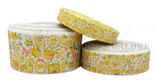Lemon Coquette Ribbon, Grosgrain Ribbon, Summer Lemon Ribbon, Citrus Bow Ribbon, Cottagecore Yellow Ribbon, Hair Bow & Craft Supplies, Wholesale, PER YARD
