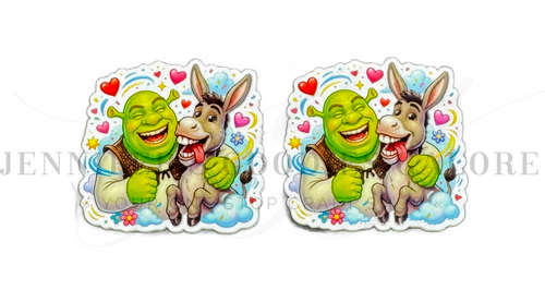 40mm, Shrek Resins, Donkey, Fairytale Resins, Planar Resins, Cartoon Resins, Badge Reel Resins, Embellishments, Hair Bow Centers, Cabochons, Wholesale Resins, 2PCS 