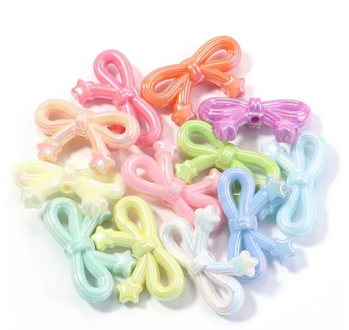 19.5x33.5mm, Acrylic Bowknot Beads, Multicolor Bow Spacer Beads, Earrings Making Charm for Necklace Jewelry Making Accessory, 1 PC