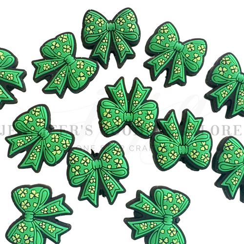 30mm, Shamrock Beads, Silicone Beads, St. Patrick's Day Beads, Coquette Bows, Keychain Beads, Pen Beads, Focal Beads, Loose Beads, DIY Craft Projects, Non-Toxic, Washable, 1PC 