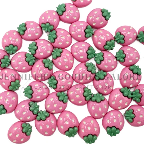 20mm, Tiny Fruit Resins, 3D Resins, Pink Strawberries Resins, Flatbacks, Cabochons, Craft Embellishments, 5PCS 