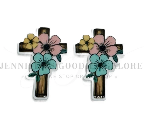 40mm, Religious Resins, Cross, Floral, Planar Resins, Cabochons, Flat Back Resins, Badge Reel Resins, Hair Bow Centers, Embellishments, Wholesale Resins, 2PCS 