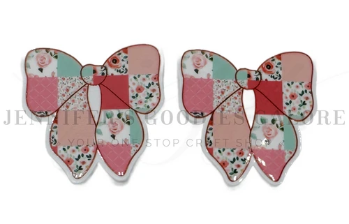 40mm, Patchwork Resins, Cozy Cottage, Coquette Bow, Blush Blossom Patchwork, Embellishments, Badge Reel Resins, Flat Back Resins, Hair Bow Centers, Cabochons, Wholesale Resins, 2PCS