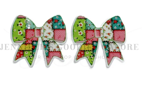 40mm, Patchwork Resins, Cozy Cottage, Coquette Bow, Farmhouse Floral Patchwork, Embellishments, Badge Reel Resins, Flat Back Resins, Hair Bow Centers, Cabochons, Wholesale Resins, 2PCS 
