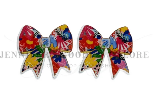 40mm, Abstract Resins, Coquette Bow, Fiesta Bloom, Embellishments, Badge Reel Resins, Flat Back Resins, Hair Bow Centers, Cabochons, Wholesale Resins, 2PCS
