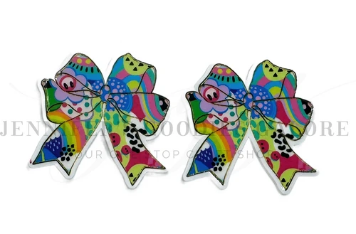 40mm, Abstract Resins, Coquette Bow, Neon Rainbow, Embellishments, Badge Reel Resins, Flat Back Resins, Hair Bow Centers, Cabochons, Wholesale Resins, 2PCS