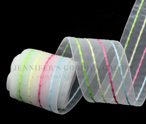 1.5", Bubblegum Breeze, Sheer Ribbon, Transparent Mesh Webbing, Sheer Trim, Hair Bow Ribbon, Chiffon Ribbon, PER YARD 