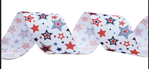 40mm(1.6''), Patriotic Ribbon, Embossing Edge, Fine Linen Ribbon, Stars and Stripes, FOJ, Stars, Hair Bow Ribbon, 4-1/2 - 5 YARD ROLL