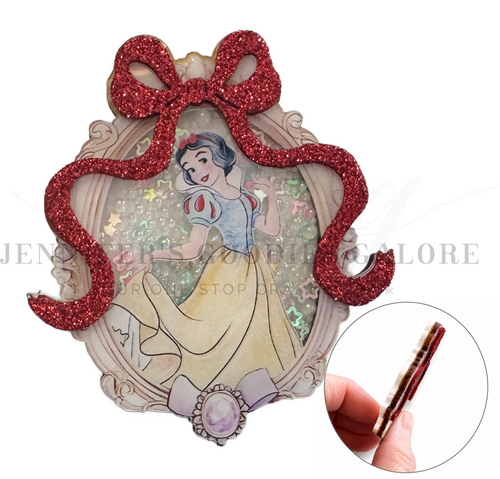 3x2.5", Princess Shakers, Snow White Shaker Pattern, Character Resins, Layered Flat Back Resins, Cabochon, Die Cut Resins, Bow Embellishments, DIY Badge Reel Accessories, 1PC
