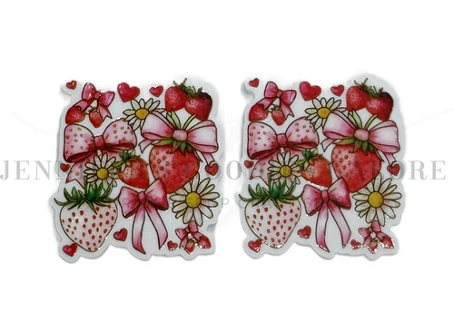 40mm, Strawberry Resins, Custom Planar Resins, Coquette Bow Planar Resins, Fruit Resins, Flat Back Resins, Hair Bow Centers, Badge Reel Resins, Cabochons, Wholesale Resins, 2PCS 