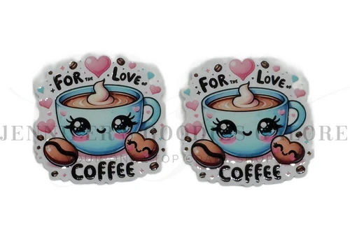 40mm, Coffee Resins, Custom Planar Resins, For The Love of Coffee Planar Resins, Flat Back Resins, Hair Bow Centers, Badge Reel Resins, Cabochons, Wholesale Resins, 2PCS 