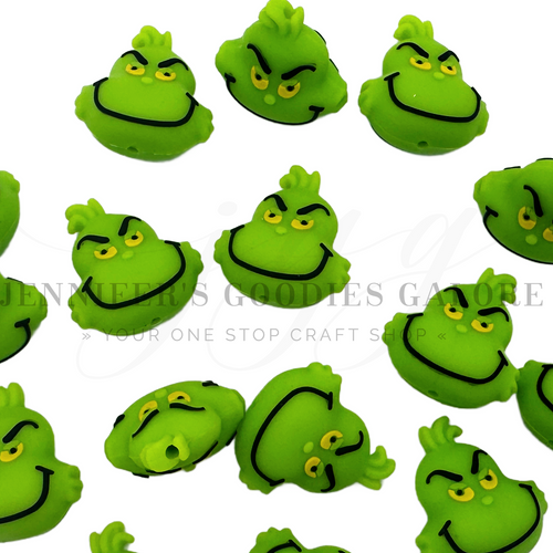27x29mm, Grinch Focal Bead, Silicone Focal Beads, Focals for Beadable Pens, Christmas Focal Bead, Beading & Crafting Supplies, 1 PC 