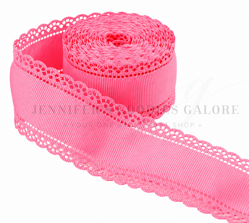 1.5", Scalloped Edge Ribbon, BUBBLEGUM, Lace Edge Ribbon, Hair Bow Ribbon, 1 YARD