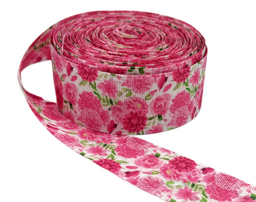 1.5", Floral Ribbon, Pink Roses, Peonies, Double Sided, USDR, 1 ROLL