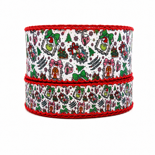 Christmas Ribbon, Moonstitch, Grinch Ribbon, Hair Bow Ribbon, Wholesale Ribbon, PER YARD