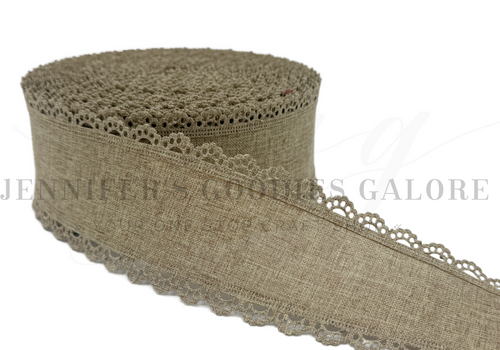2.5", Linen Ribbon, Scalloped Edge Ribbon, LINEN TAUPE, Lace Edge Ribbon, Hair Bow Ribbon, 1 YARD