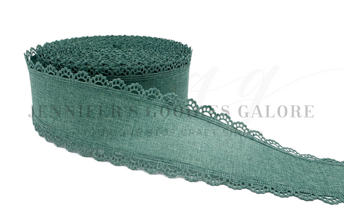 2.5", Linen Ribbon, Scalloped Edge Ribbon, DEEP SAGE TEAL, Lace Edge Ribbon, Hair Bow Ribbon, 1 YARD