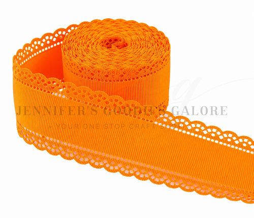 1.5", Scalloped Edge Ribbon, ORANGE, Lace Edge Ribbon, 1 YARD 