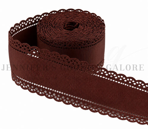 1.5", Scalloped Edge Ribbon, BROWN, Lace Edge Ribbon, 1 YARD