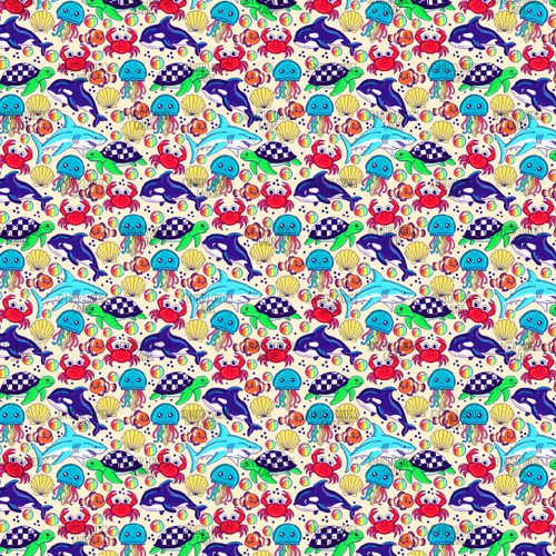 (oceancritters2) 9x12", Ocean Animals Synthetic Leather, Custom Printed Leather, Whale, Dolphin, Sea Turtles, Octopus, Leather for Key Fobs, Faux, Vinyl, Patent, Litchi, Glitter Leather, DIY Hair Bows, 1 Sheet