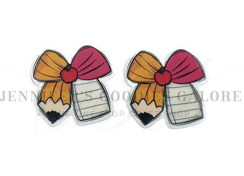35x34mm, Back to School Resins, Coquette Bow Resins, Pencil Resins, Pink Bow, Cabochons, Keychain Resins, Hair Bow Centers, Embellishments, Wholesale Resins, 2PCS
