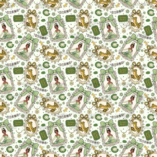 (tianaframe) 9x12", Princess Leather, Tiana Leather, Custom Printed Leather, Princess Frame Leather, Princess and the Frog Leather, Patent, Key FOB Leather, Vinyl, Faux, Glitter, Litchi, DIY Leather Bows, 1 SHEET