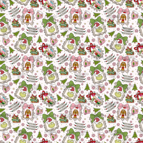 (grinchframe) 9x12", Christmas Leather, Custom Printed Leather, Grinch, Frame Leather, Stink, Stank, Stunk, Patent, Key FOB Leather, Vinyl, Faux, Glitter, Litchi, DIY Leather Bows, 1 SHEET