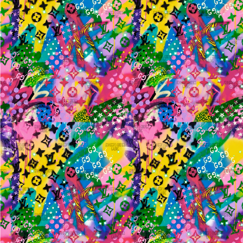 (boujee21) 9x12", LV Synthetic Leather, Custom Leather Sheets, Neon Graffiti, Boujee, Gucci, Leather for Crafts, Synthetic Leather Sheet, Faux Leather, Vinyl, Patent, Litchi, Glitter, DIY Hair Bows, 1 Sheet