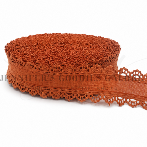 1.5", Linen Ribbon, Scalloped Edge Ribbon, TANGERINE, Lace Edge Ribbon, Hair Bow Ribbon, 1 YARD